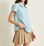 Short Sleeve Doll Collar Striped Button Detail Loose-Fit Blouse