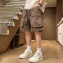High Waist Plain Wide Leg Cargo Shorts