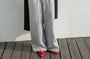 Elastic Waist Denim Panel Loose-Fit Wide-Leg Sweatpants