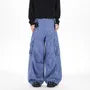 Mid Rise Gingham Panel Distressed Wide Leg Cargo Pants