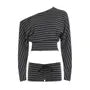 Long Sleeve Off Shoulder Striped Slim-Fit Crop Top / Low Waist Hot Pants