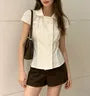 Cap Sleeve Collar Plain Slim-Fit Shirt
