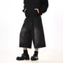 High Waist Washed Wide Leg Capri Jeans