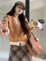 V-Neck Plain Cardigan / Single-Breasted Blazer / High Rise Plaid Maxi Pencil Skirt