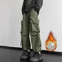 Drawstring Waist Plain Fleece-Lined Straight Leg Cargo Pants