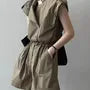 Short-Sleeve Plain Drawstring Romper