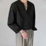 Long-Sleeve V-Neck Plain Textured Shirt