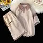 Set: Short-Sleeve Two Tone Panel Polo Shirt + Drawstring Waist Sweat Shorts