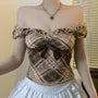 V-Neck Plaid Ruffled-Trim A-Line Camisole Top / Short Sleeve Top