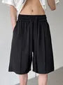 Drawstring Waist Plain Shorts / Mid Rise Plain Straight Leg Pants