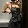 Halter Neck Plain Cutout Open Back Slit Slim Fit Crop Top