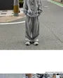Plain Button Hoodie / Drawstring Waist Wide Leg Sweatpants / Set