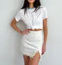High Waist Plain Lace-Trim Slit Mini Pencil Skirt