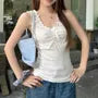 Scoop Neck Polka Dot Lettuce Edge Tank Top