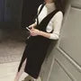 V-Neck Plain Slit Midi Sheath Overall Dress