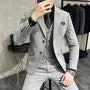 Set: Plain Single-Breasted Blazer + Vest + Straight Leg Dress Pants