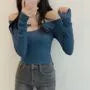 Set: Long-Sleeve Shrug + Halter Neck Plain Crop Top