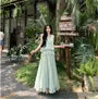 Sleeveless V-Neck Plain Lace Trim Maxi Smock Dress