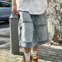 Mid Rise Washed Panel Cargo Jorts