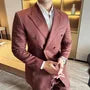 Peak Lapel Plain Double-Breasted Blazer / Mid Rise Tapered Dress Pants / Set