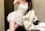 Strapless Fishbone Ruffled Mini Lace Bodycon Dress
