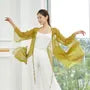 Flared-Sleeve V-Neck Plain Asymmetrical Dance Top