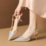 High Heel Pointed Glitter Mesh Slingback Sandals