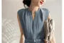 Set: Sleeveless Notch Neck Plain Wide Leg Jumpsuit + Belt