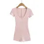 Short-Sleeve Scoop Neck Half-Zip Plain Romper
