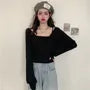 Long-Sleeve Mock Two-Piece Ribbed Knit Top