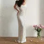 Sleeveless Square Neck Ruched Open Back Lace Maxi Bodycon Dress