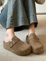 Platform Studded Buckled Faux Suede Mules