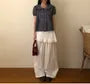 Short Sleeve Collared Plaid Double Breasted Blouse