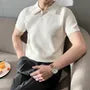 Short Sleeve Open Placket Plain Knit Polo Top