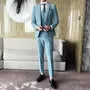 Set: Lapel Collar Plain Single Button Blazer + Mid Rise Plain Dress Pants + V-Neck Plain Single Breasted Vest