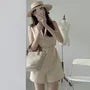 Sleeveless Button-Up Plain Romper