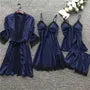 Pajama Set: Satin Panel Lace Camisole Top + Spaghetti Strap Nightdress + Shorts + Robe