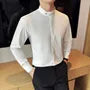 Long-Sleeve Band Collar Plain Shirt