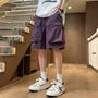 High Waist Plain Wide Leg Cargo Shorts
