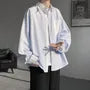 Long-Sleeve Two Tone Striped Panel Pocket Detail Shirt