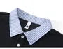 Mock Two-Piece Elbow-Sleeve Striped Panel Polo Shirt