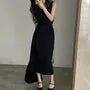 Sleeveless Round Neck Plain Tie-Waist Midi Sheath Dress