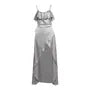Spaghetti Strap Ruffled Plain Slit Maxi Bodycon Dress