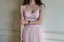 Spaghetti Strap V-Neck Lace Trim Chiffon Panel Long Dress