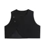 Round Neck Plain Asymmetrical Crop Button Vest
