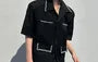 Short-Sleeve Plain Rhinestone Single-Breasted Light Jacket