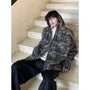 Drop Shoulder Hooded Washed Denim Shirt Jacket