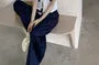 Short-Sleeve Tie Neck Plain Crop Top / Drawstring Waist Baggy Pants