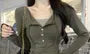 Long-Sleeve Henley Two Tone Mock Two-Piece T-Shirt