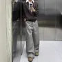 Mid Rise Plaid Wide Leg Dress Pants
